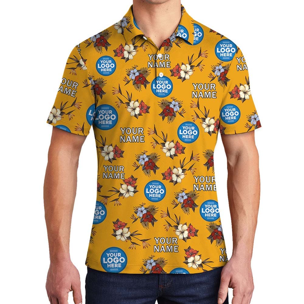 Personalized Logo Floral Polo Shirt In Yellow