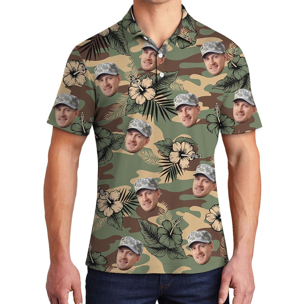Personalized Military Camo Tropical Polo Shirt With Photo
