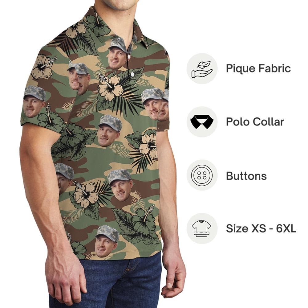 Personalized Military Camo Tropical Polo Shirt With Photo