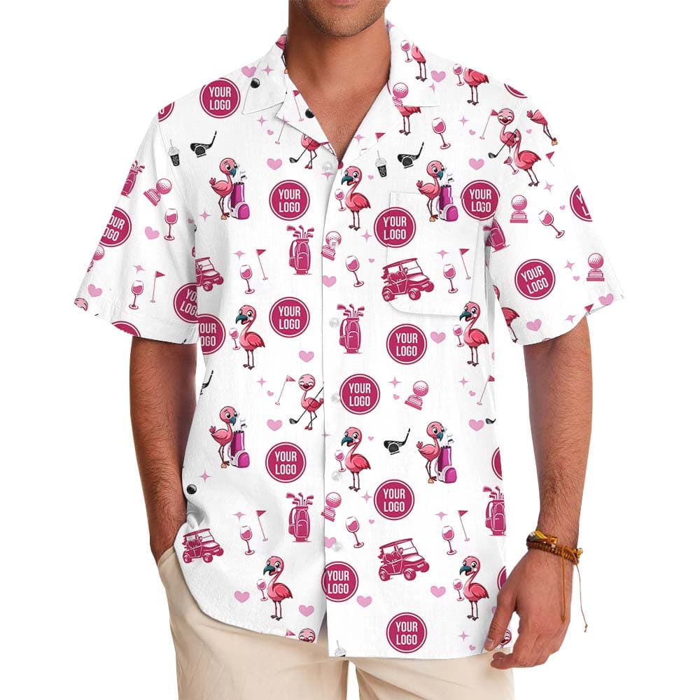 Pink Flamingo Golf Swing Custom Logo Hawaiian Shirt