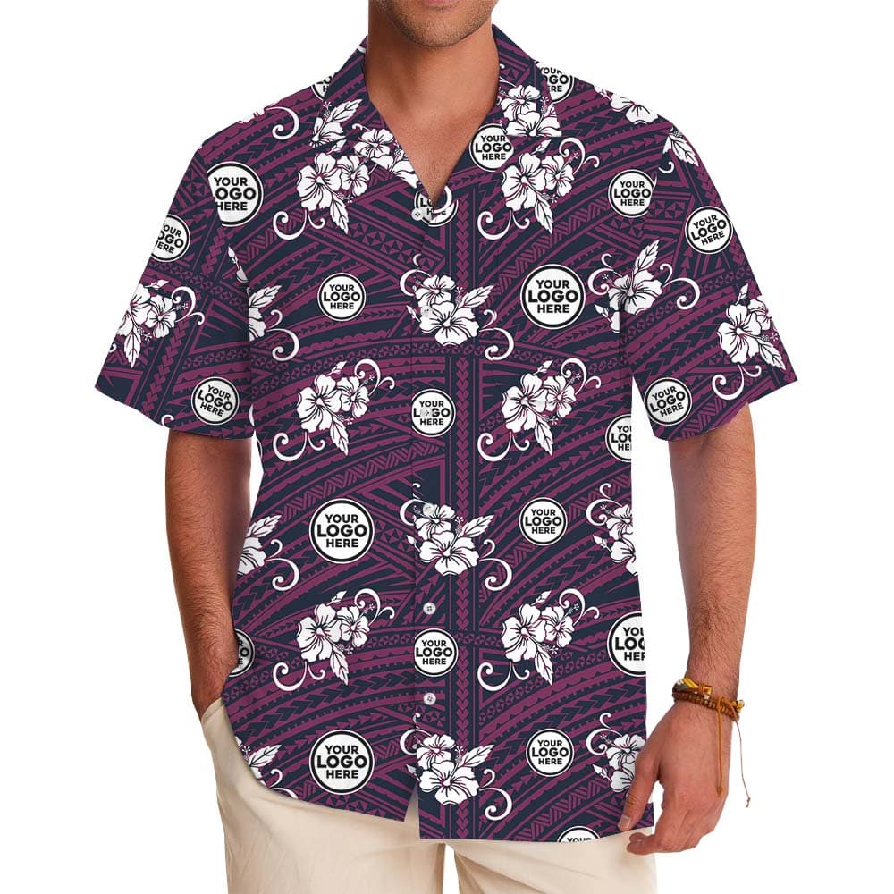 Purple Hibiscus Custom Logo Hawaiian Shirt For Brand
