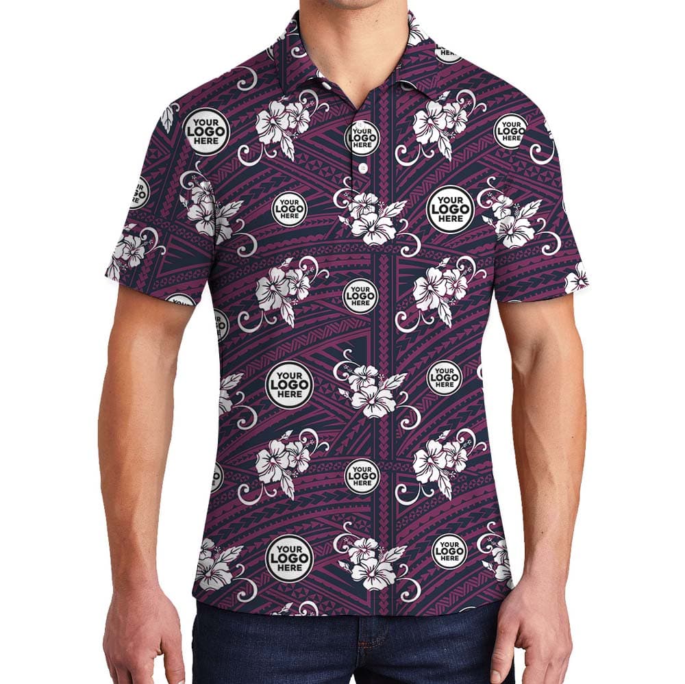 Purple Hibiscus Elegance Collared Polo Shirt With Logo