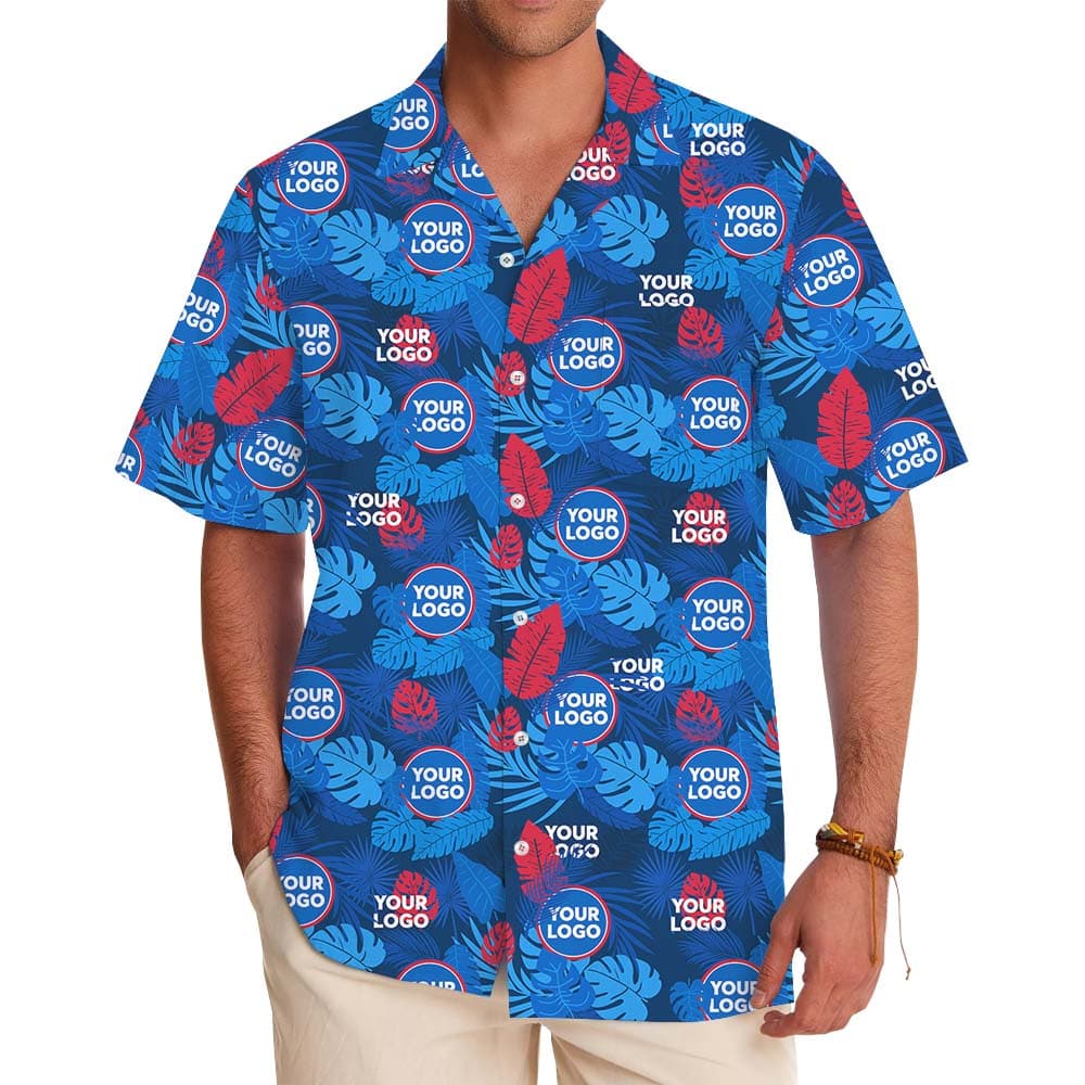 Red And Blue Oasis Aloha Hawaiian Shirt With Custom Logo