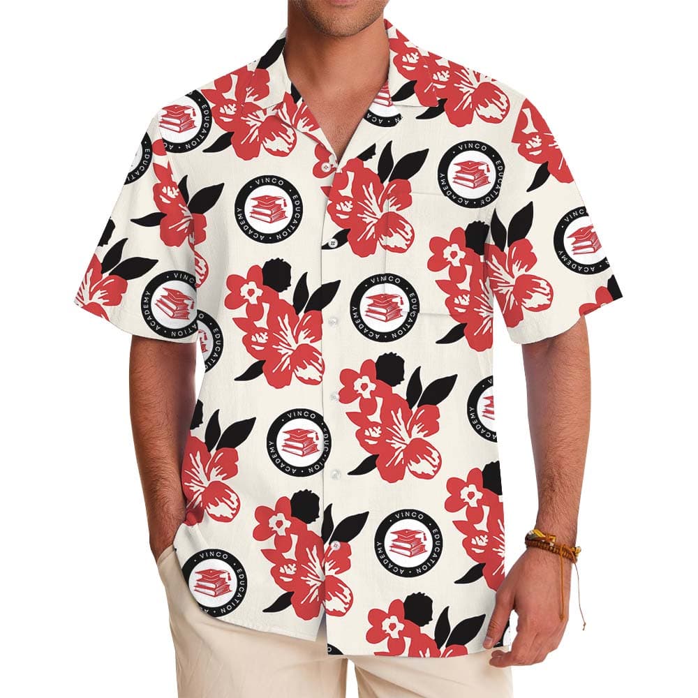 Red Floral Hawaiian Shirt With Custom Logo Or Face