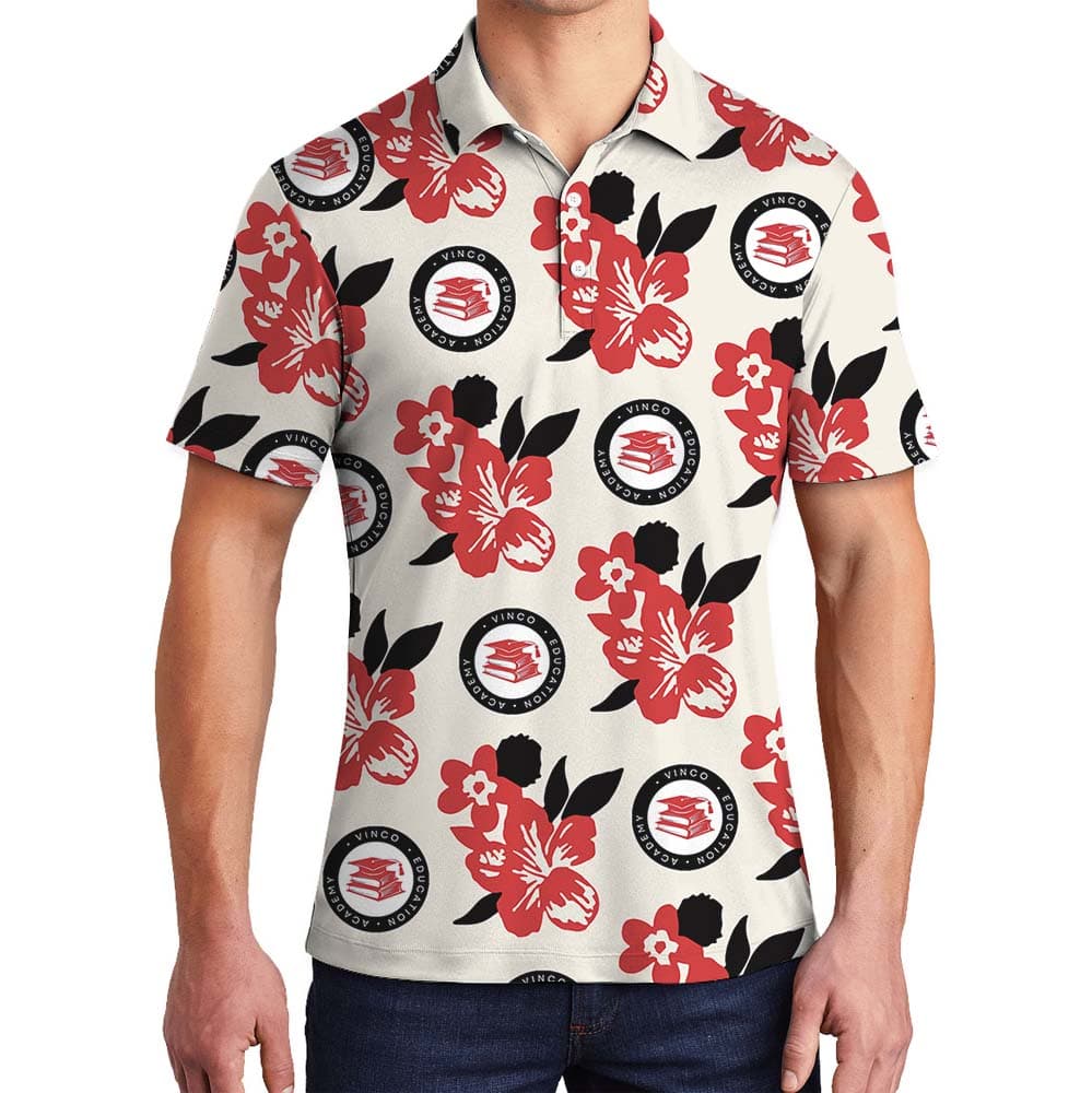 Red Hibiscus Simple Polo Shirt With Logo