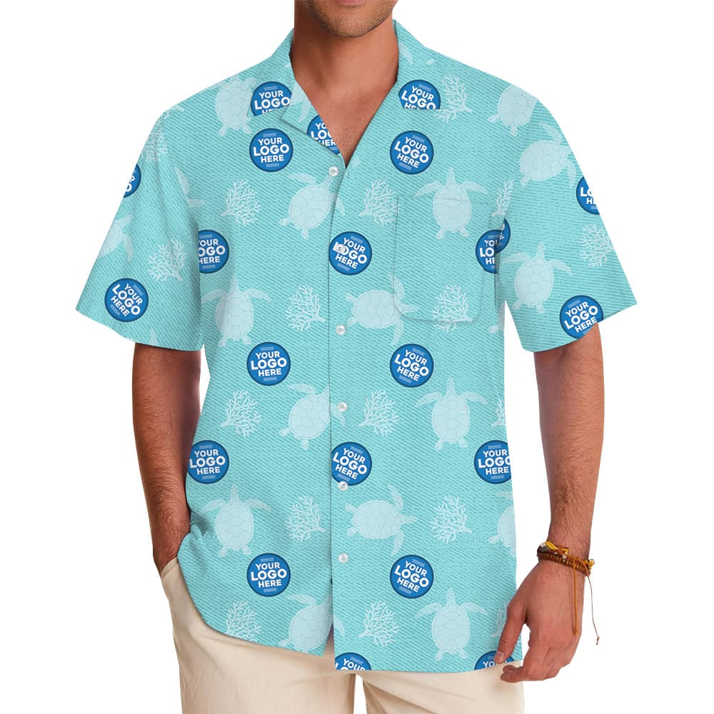 Sea Turtle Blue Hawaiian Shirt With Custom Logo