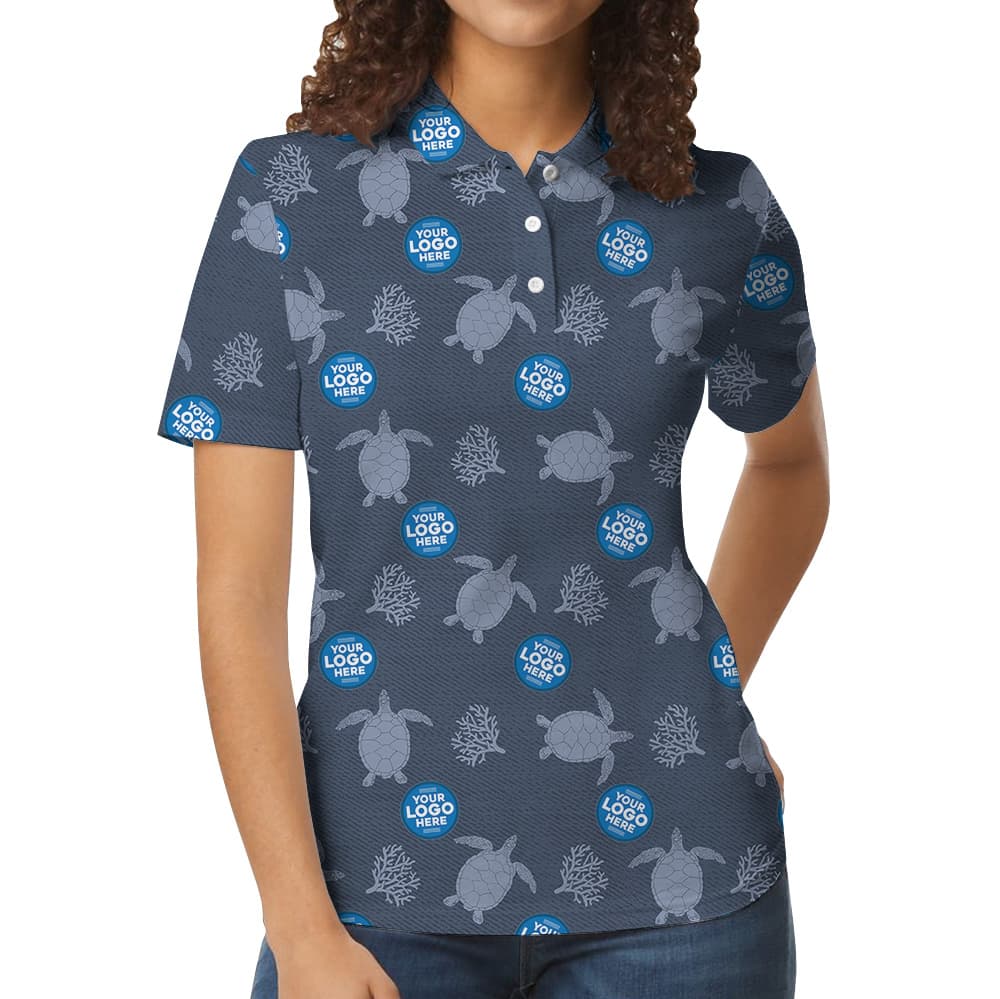 Sea Turtle Navy Polo Shirt With Custom Logos