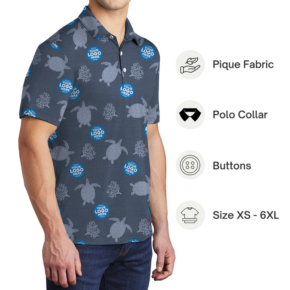 Sea Turtle Navy Polo Shirt With Custom Logos