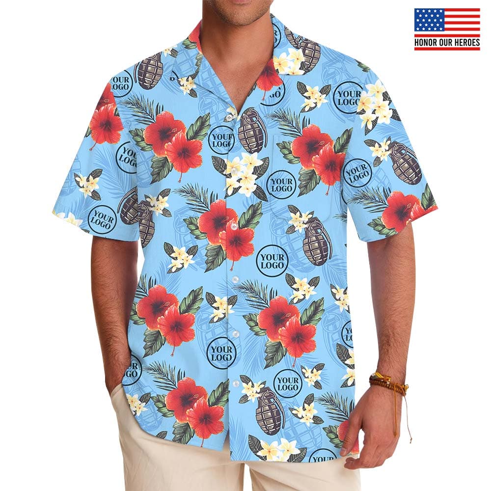 Tactical Custom Logo Hibiscus Blue Hawaiian Shirt
