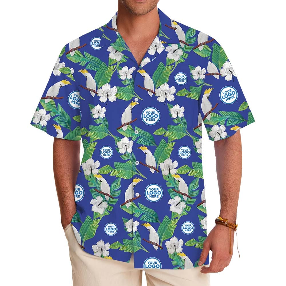 Tropical Cockatoo Hibiscus Blue Hawaiian Shirt With Custom Logo