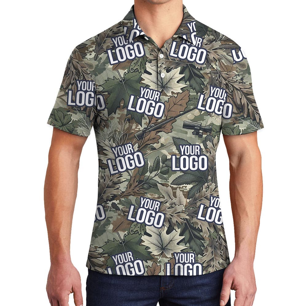 Tropical Tactical Hawaiian Polo Shirt With Custom Military Logo for men