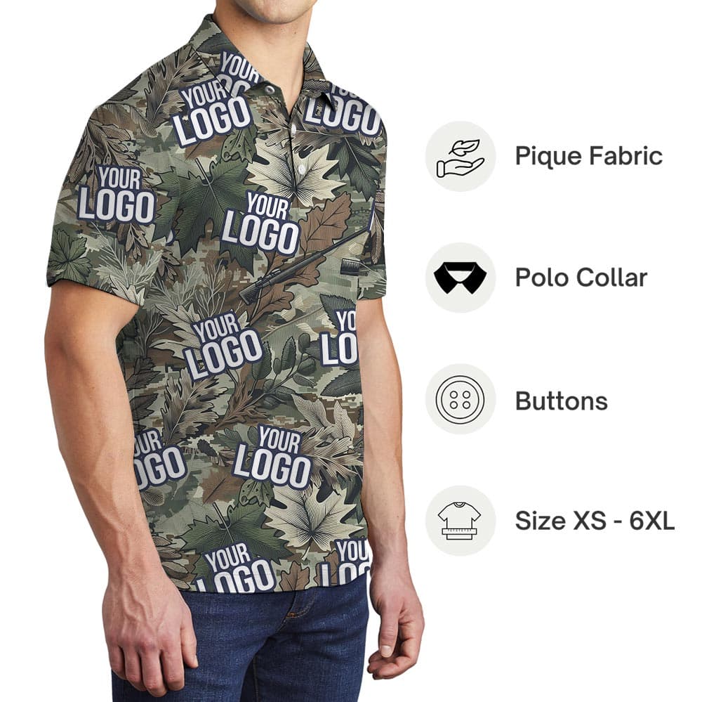 Tropical Tactical Hawaiian Polo Shirt With Custom Military Logo for men