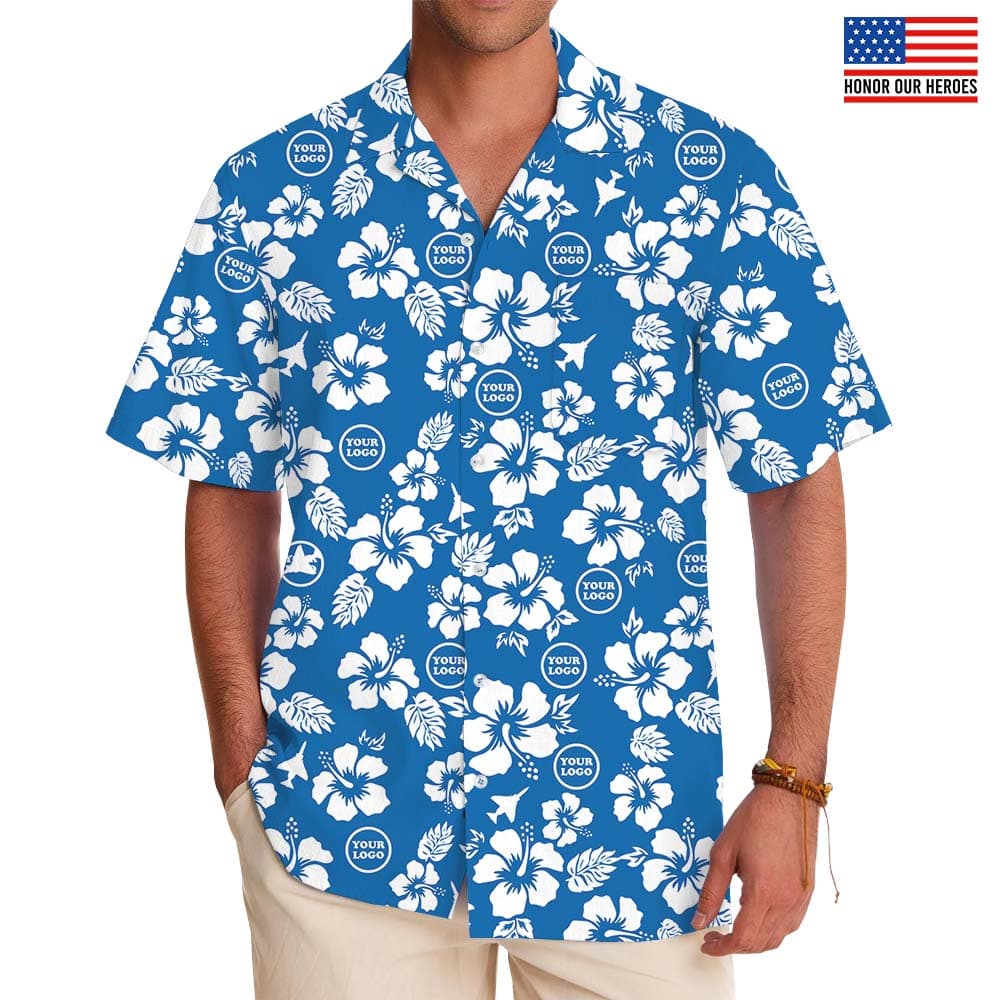 US Air Force Blue Hawaiian Shirt With Custom Logo