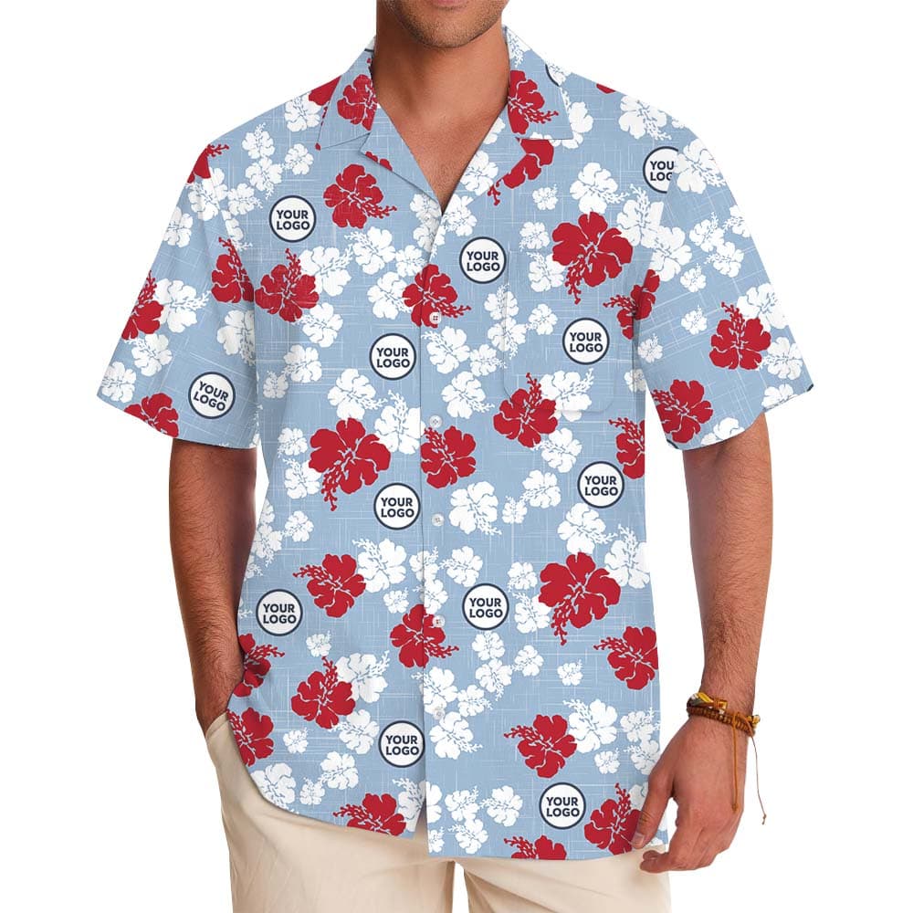 Vintage Blue Hawaiian Shirt With Custom Logo Printed