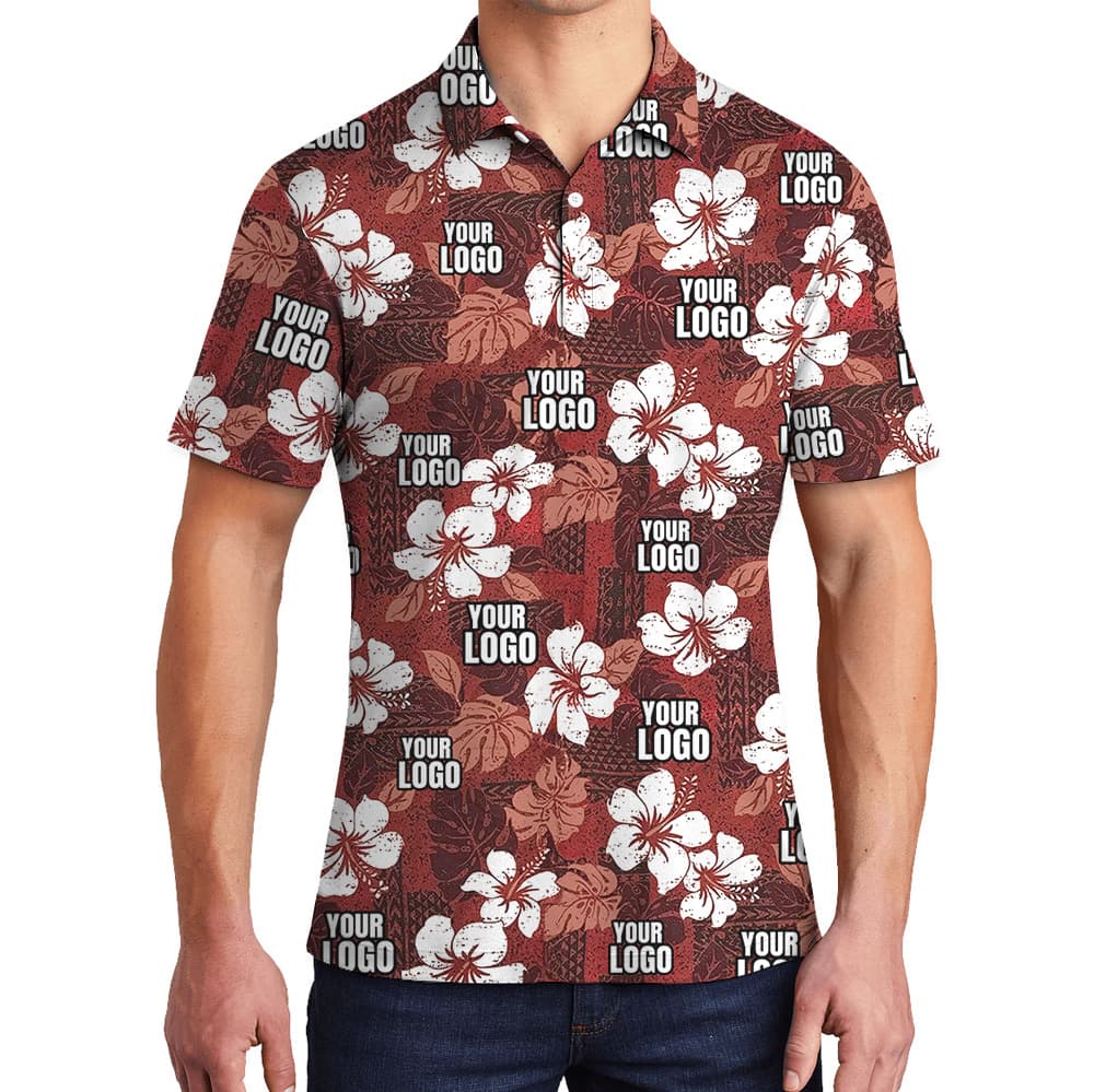 Vintage Floral Red Polo Shirt With Custom Logos4