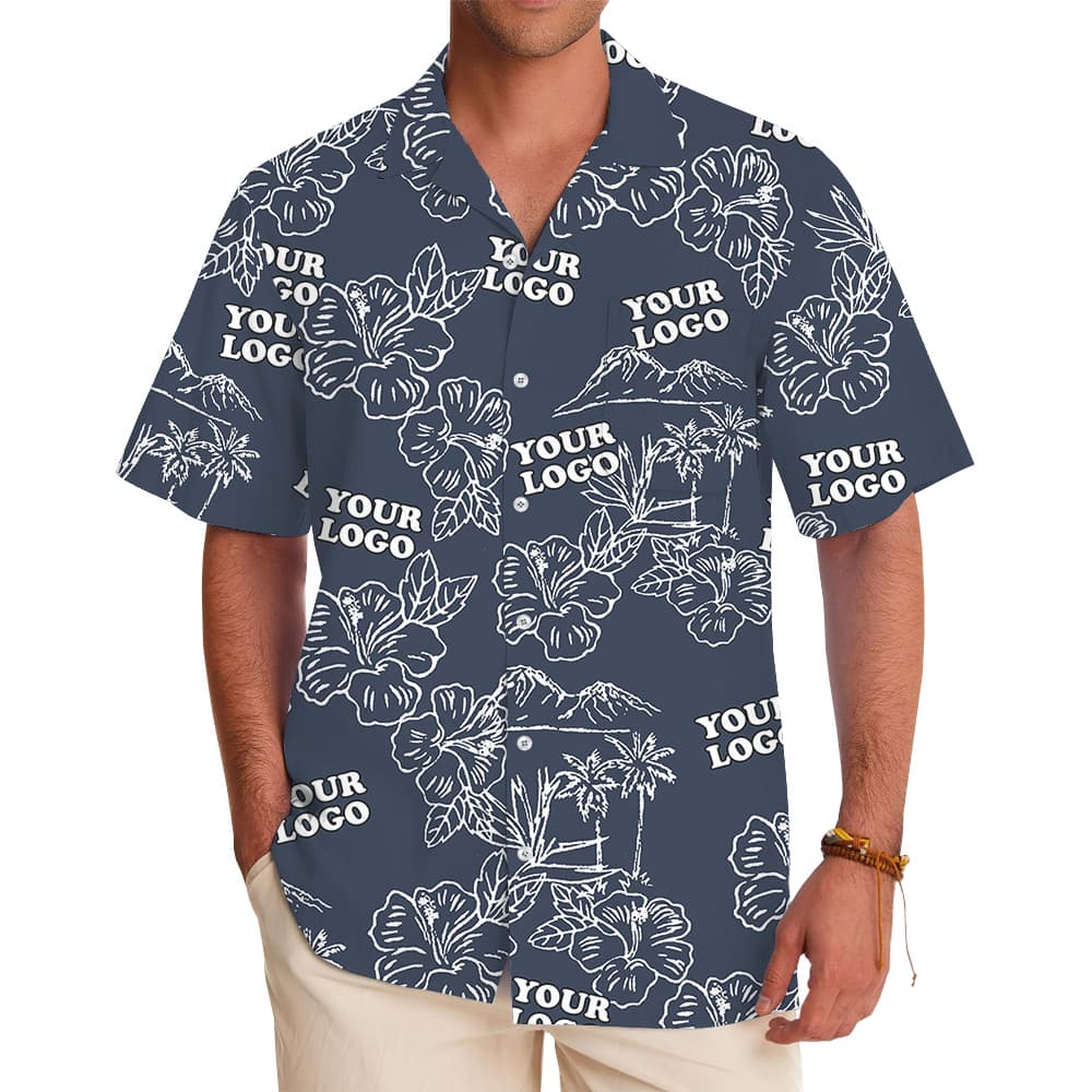 Vintage Hibiscus Navy Hawaiian Shirt With Custom Logo