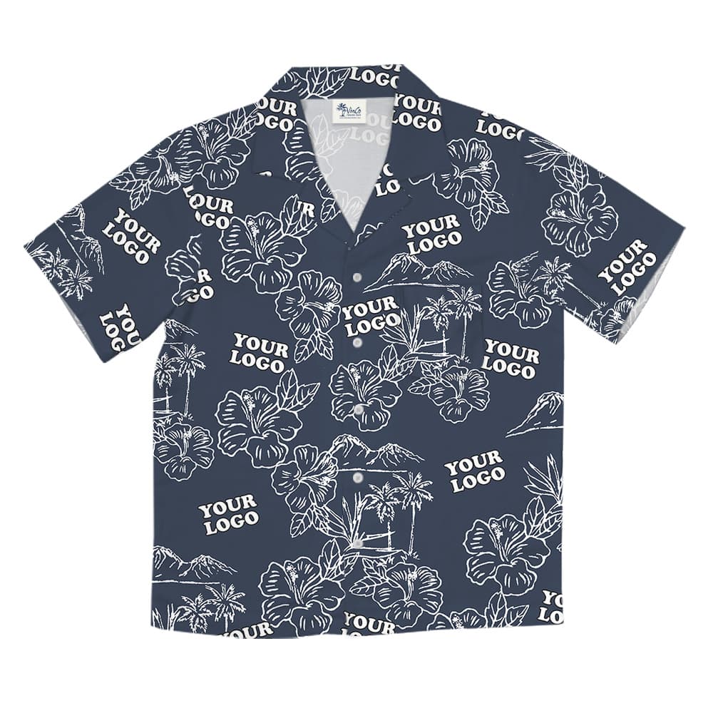 Vintage Hibiscus Navy Hawaiian Shirt With Custom Logo