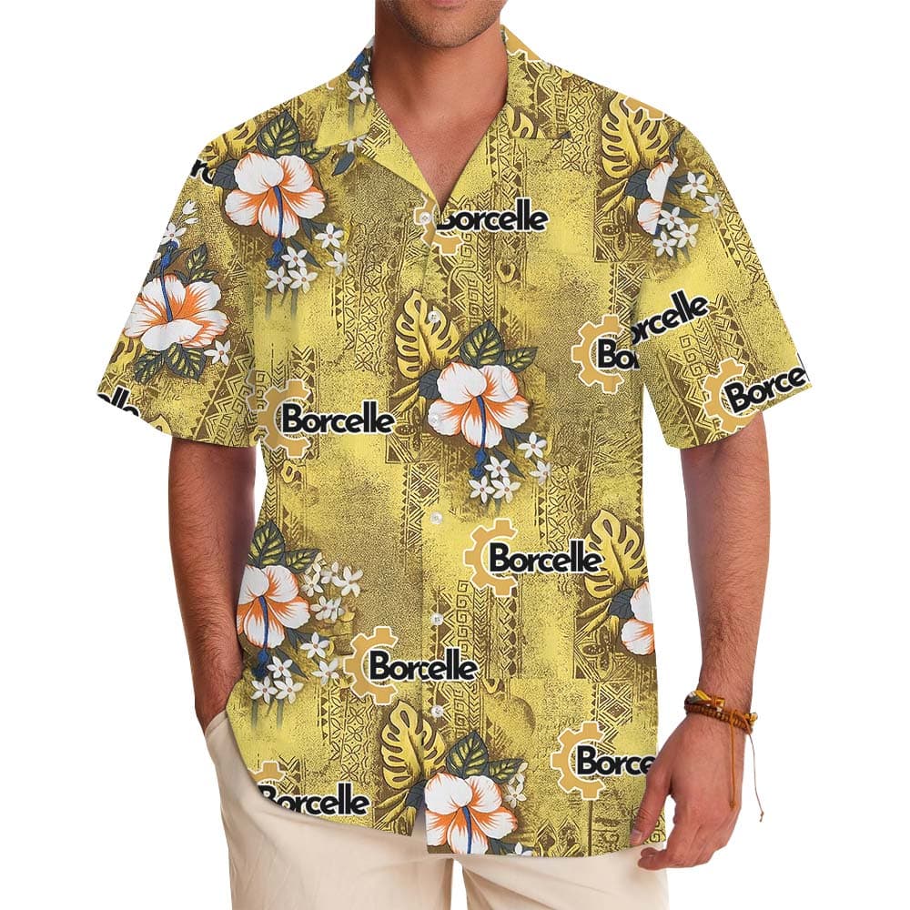 Vintage Yellow Hawaiian Shirt With Custom Logos