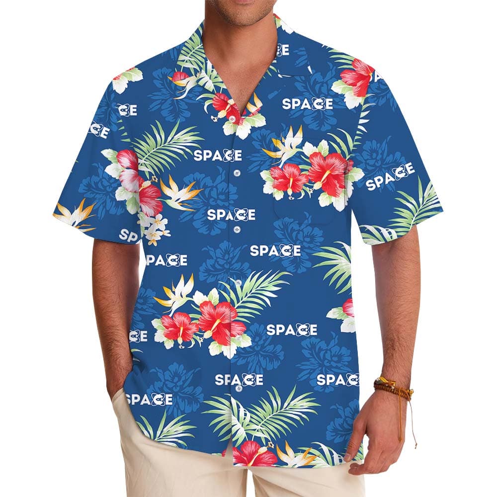 White Red And Blue Floral Hawaiian Shirt With Logo