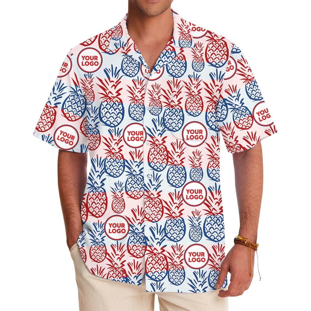 White Red And Blue Pineapple Custom Hawaiian Shirt With Logo