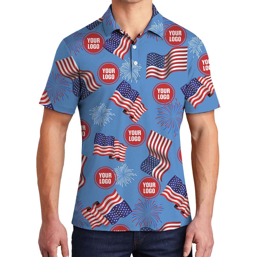 American Flag And Firework Polo Shirt With Custom Photo
