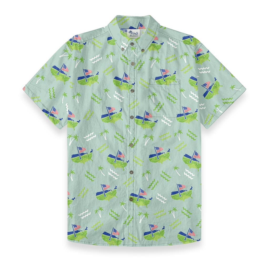 American Flag Golf Cotton Button Down Shirt