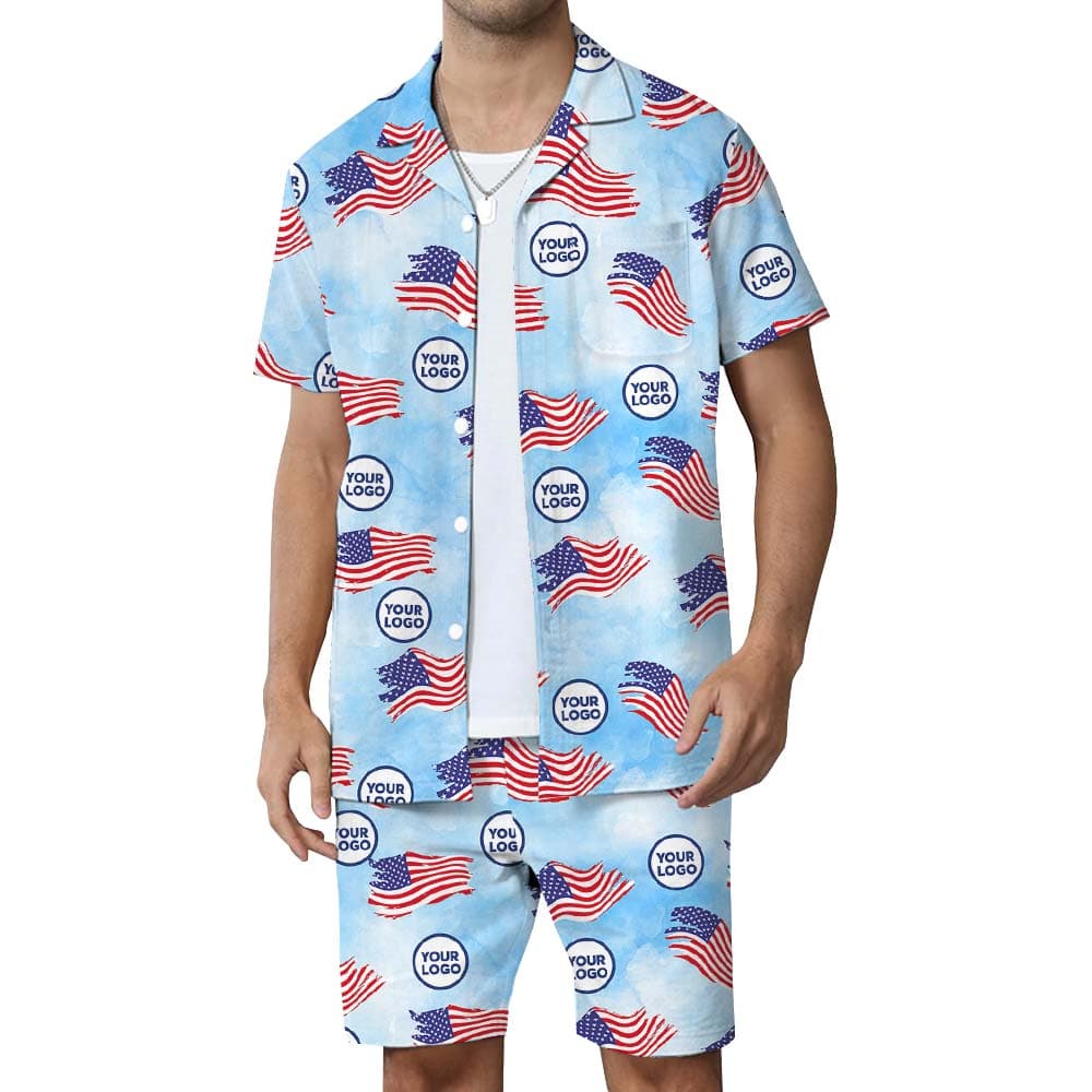 American Flag Patriotic Hawaiian Set With Custom Logo