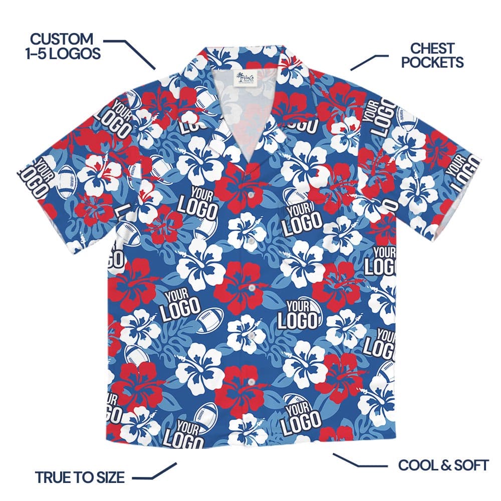 Blue Floral Custom Team Logo Rugby Hawaiian Shirt