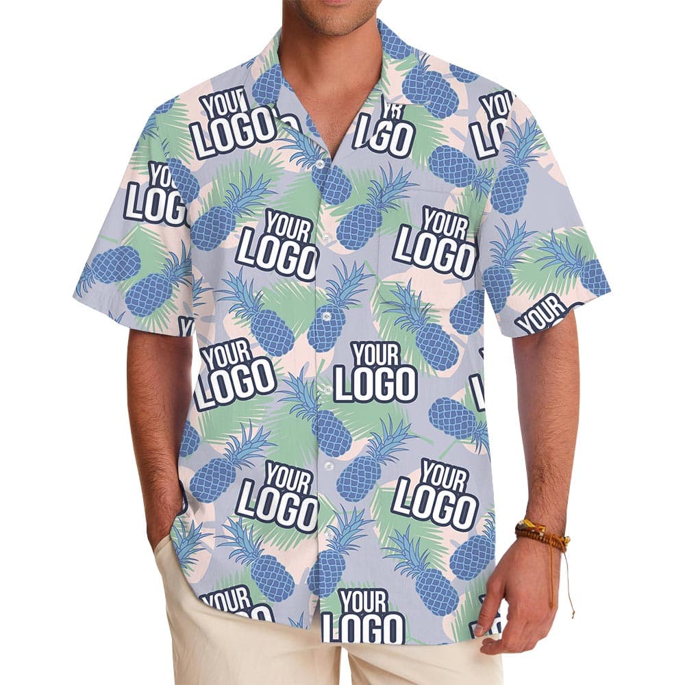 Blue Pineapple Custom Logo Hawaiian Shirt For Company
