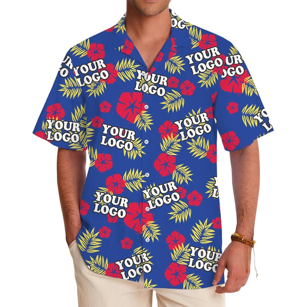 Bulk Customized Company Logo Tropical Red Blue Hawaiian Shirt