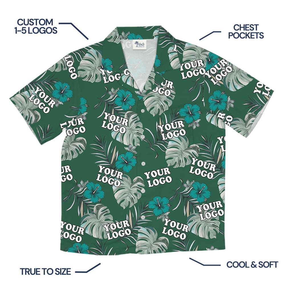 Bulk Order Custom Logo Company Hawaiian Shirt Green Hibiscus (2)