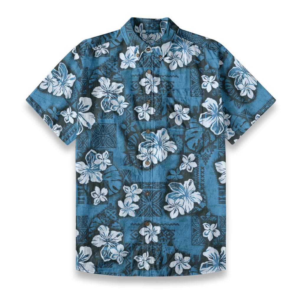 Classic Navy Blue Cotton Hawaiian Shirt Button Down