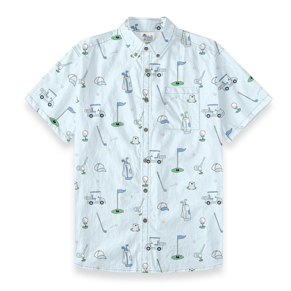 Cotton Golf Print Hawaiian Button Down Shirt For Men front