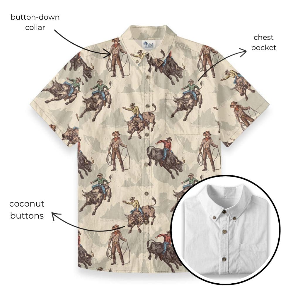 Cowboy Riding Bull Men's Button Down Cotton Shirt