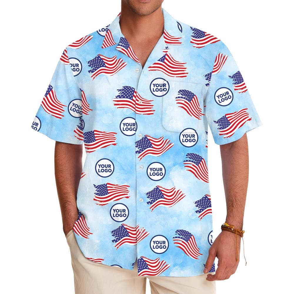 Custom Face Or Logo American Flag Hawaiian Shirt