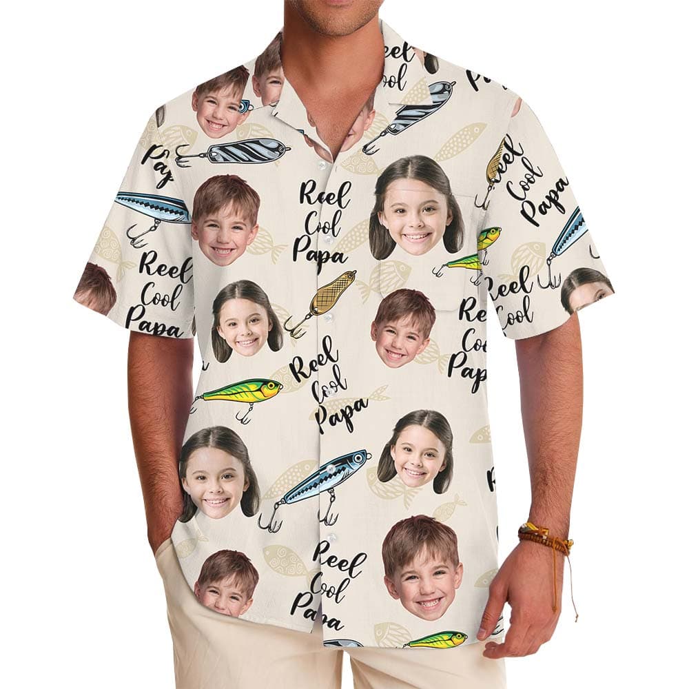 Custom Face Reel Cool Papa Hawaiian Shirt For Dad