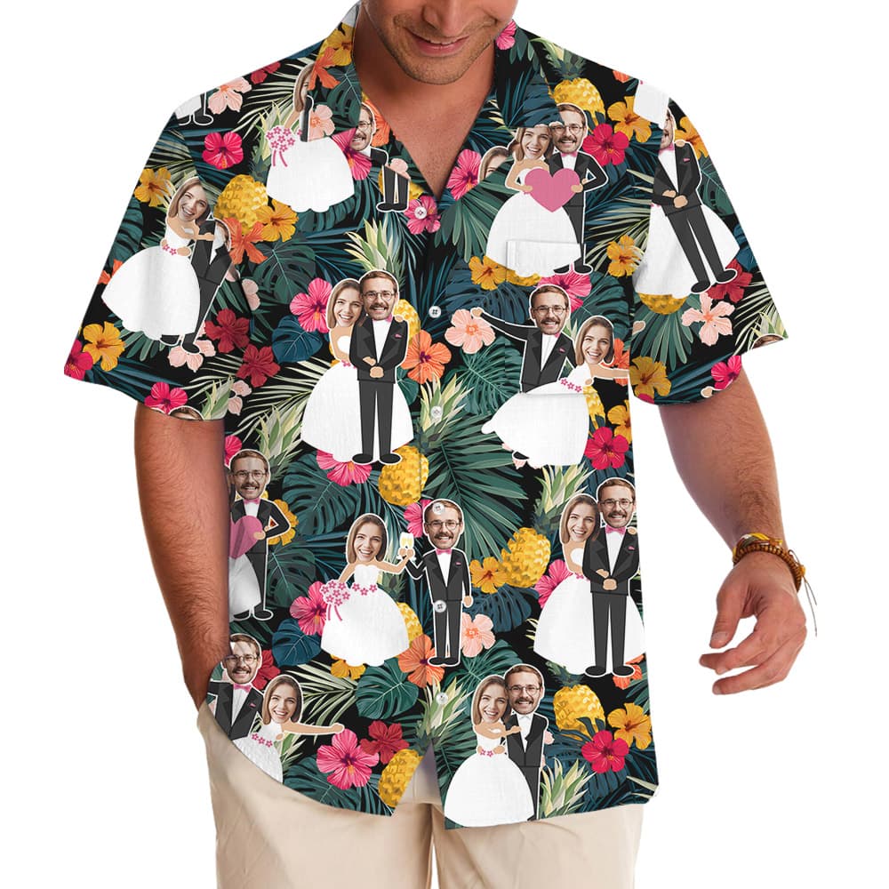 Custom Face Wedding Hawaiian Shirt For Bride And Groom
