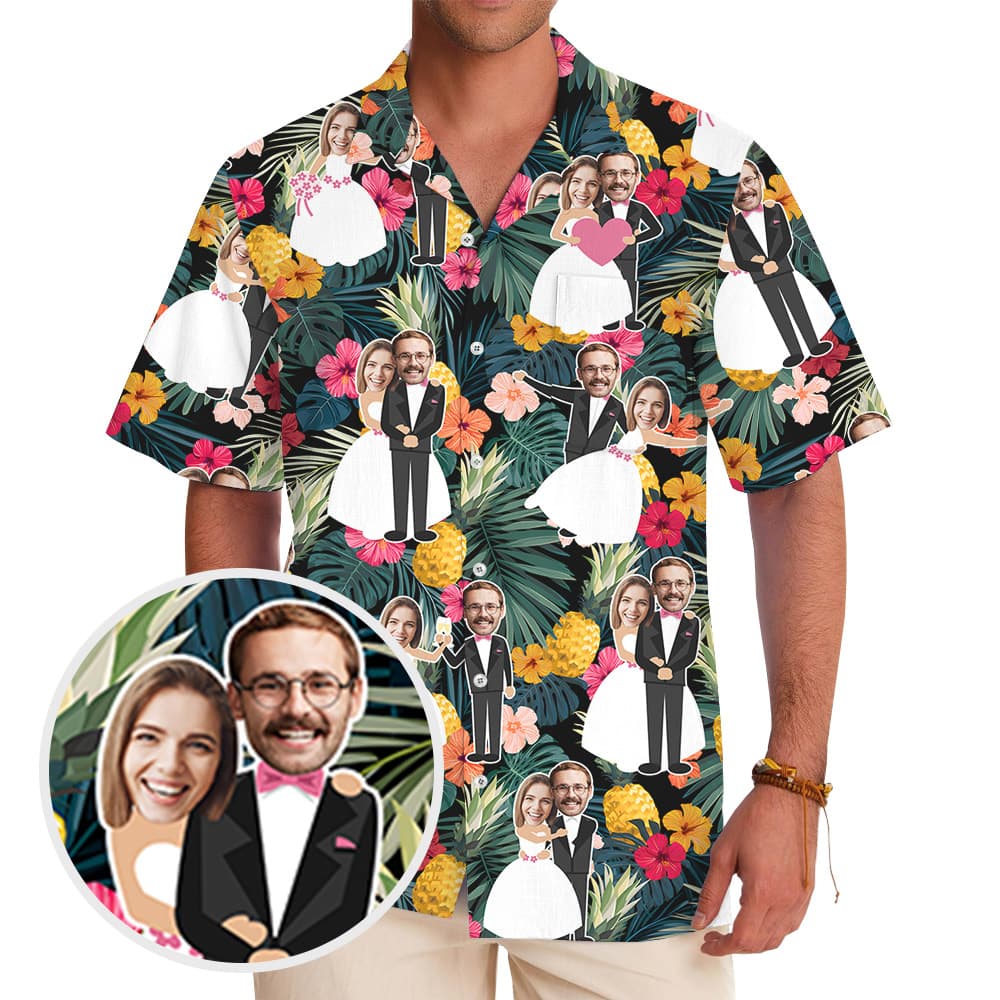 Custom Face Wedding Hawaiian Shirt For Bride And Groom