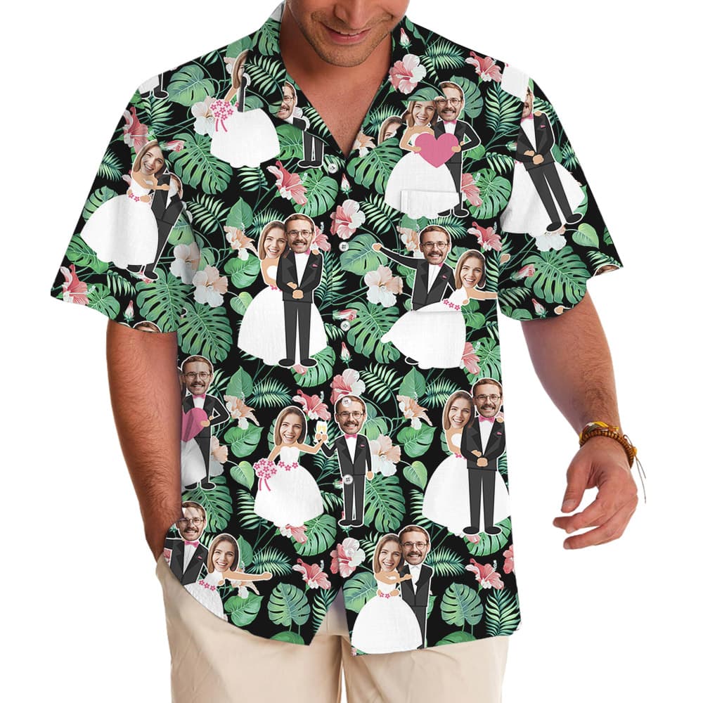 Custom Faces Bride And Groom Wedding Hawaiian Shirt