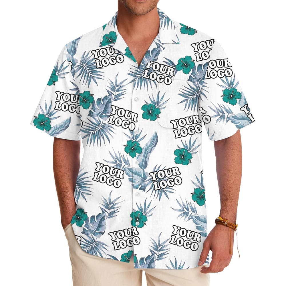 Custom Hibiscus White Hawaiian Shirt For Team