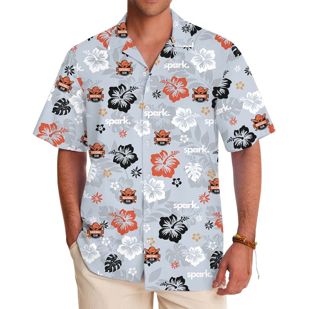 Custom Logo Gray Hawaiian Shirt With Floral Print