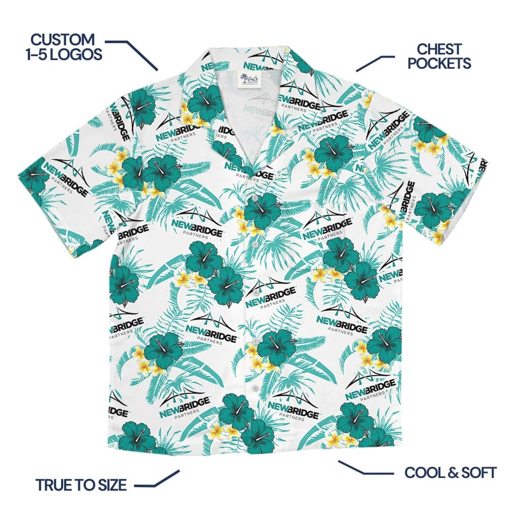 Custom Logo Green Tropical White Aloha Shirt (3)