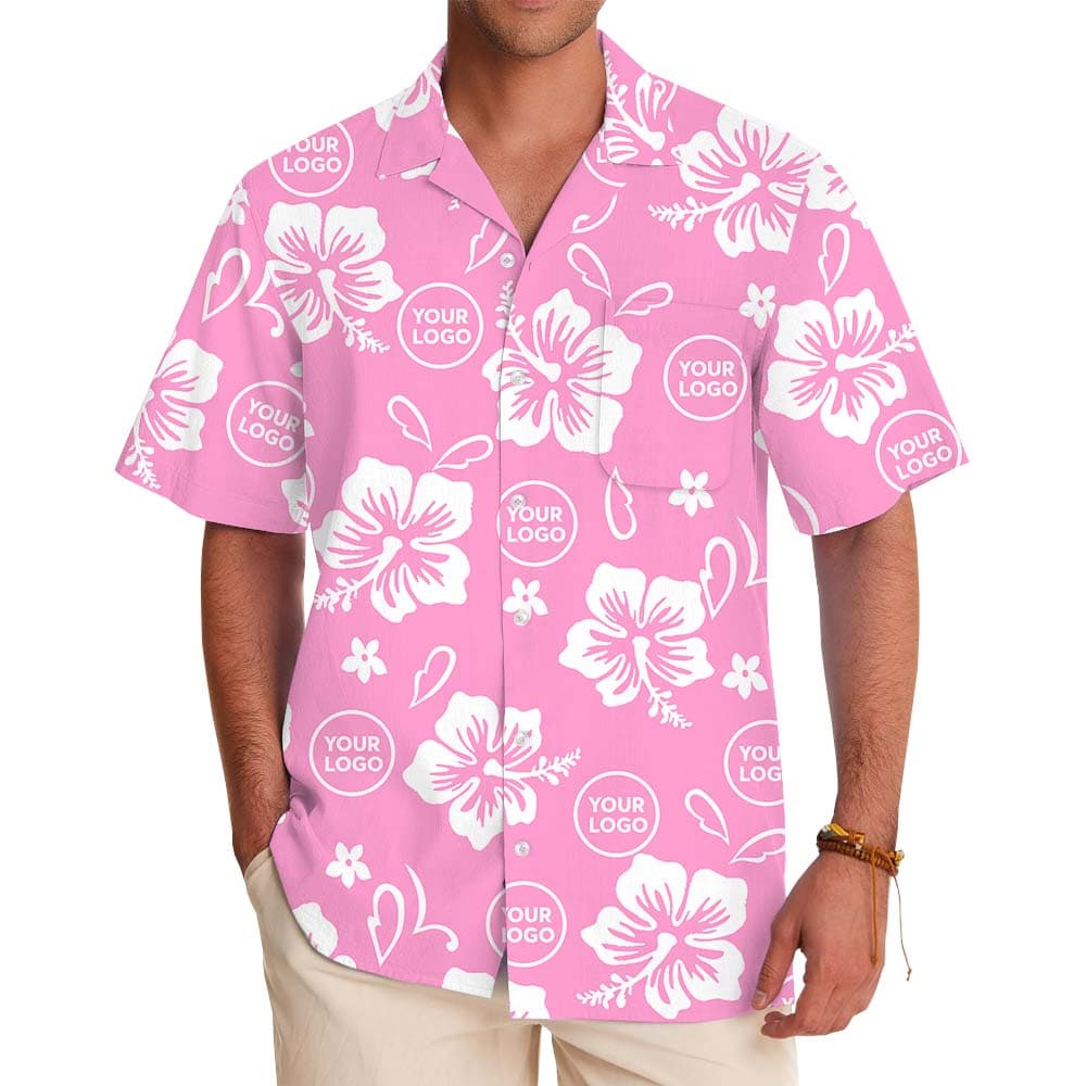 Custom Logo Hibiscus Pink Hawaiian Shirt