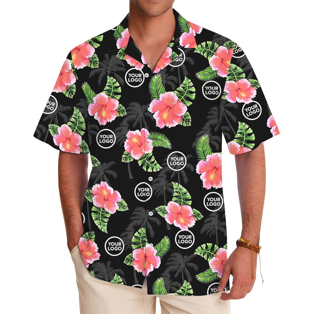 Custom Logo Or Face Floral Black Hawaiian Shirt