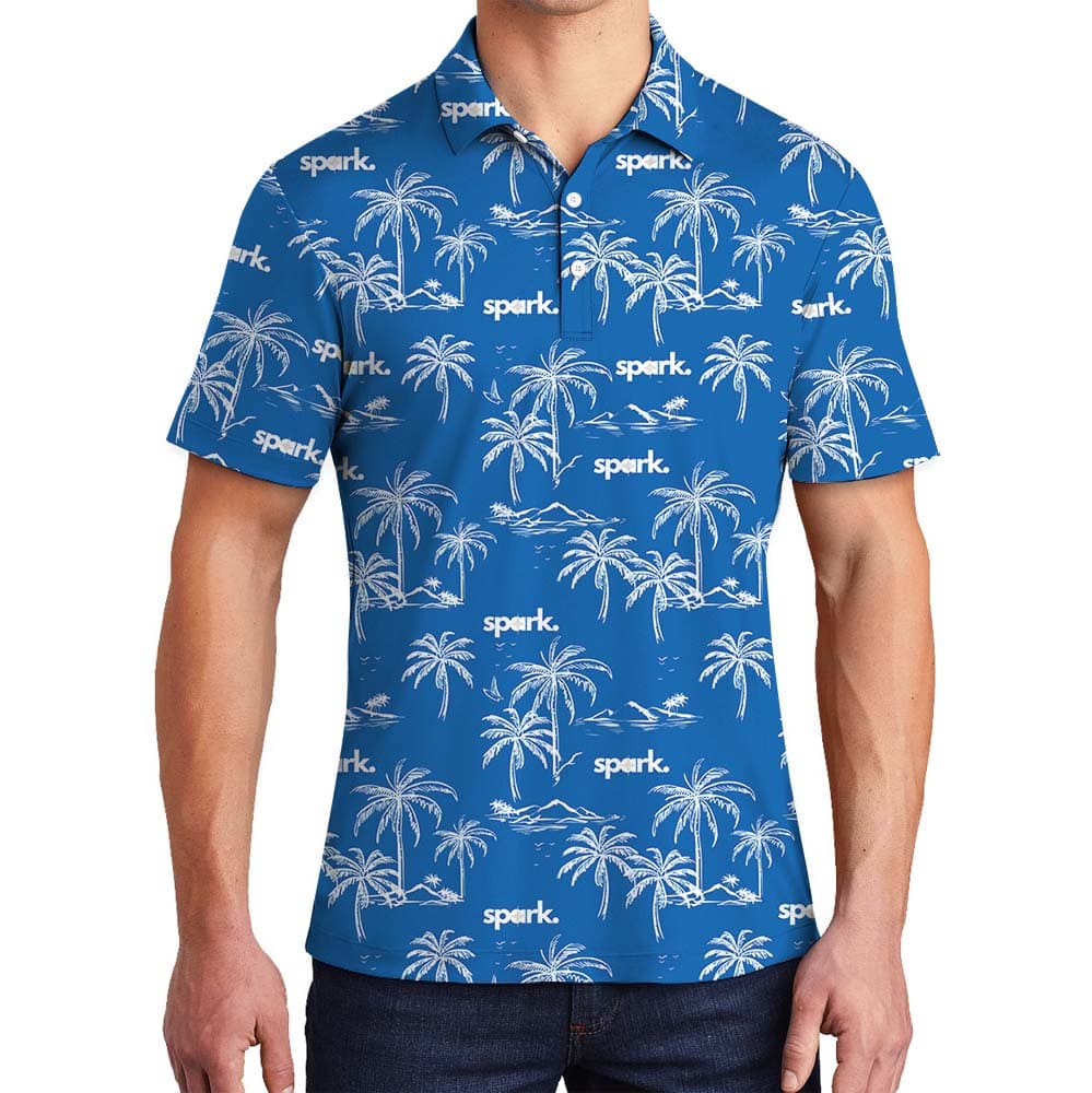 Custom Logo Palm Tree Navy Polo Shirt