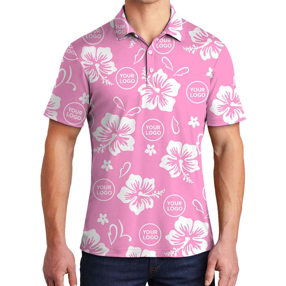Custom Logo Pink Polo Shirt With Floral Print