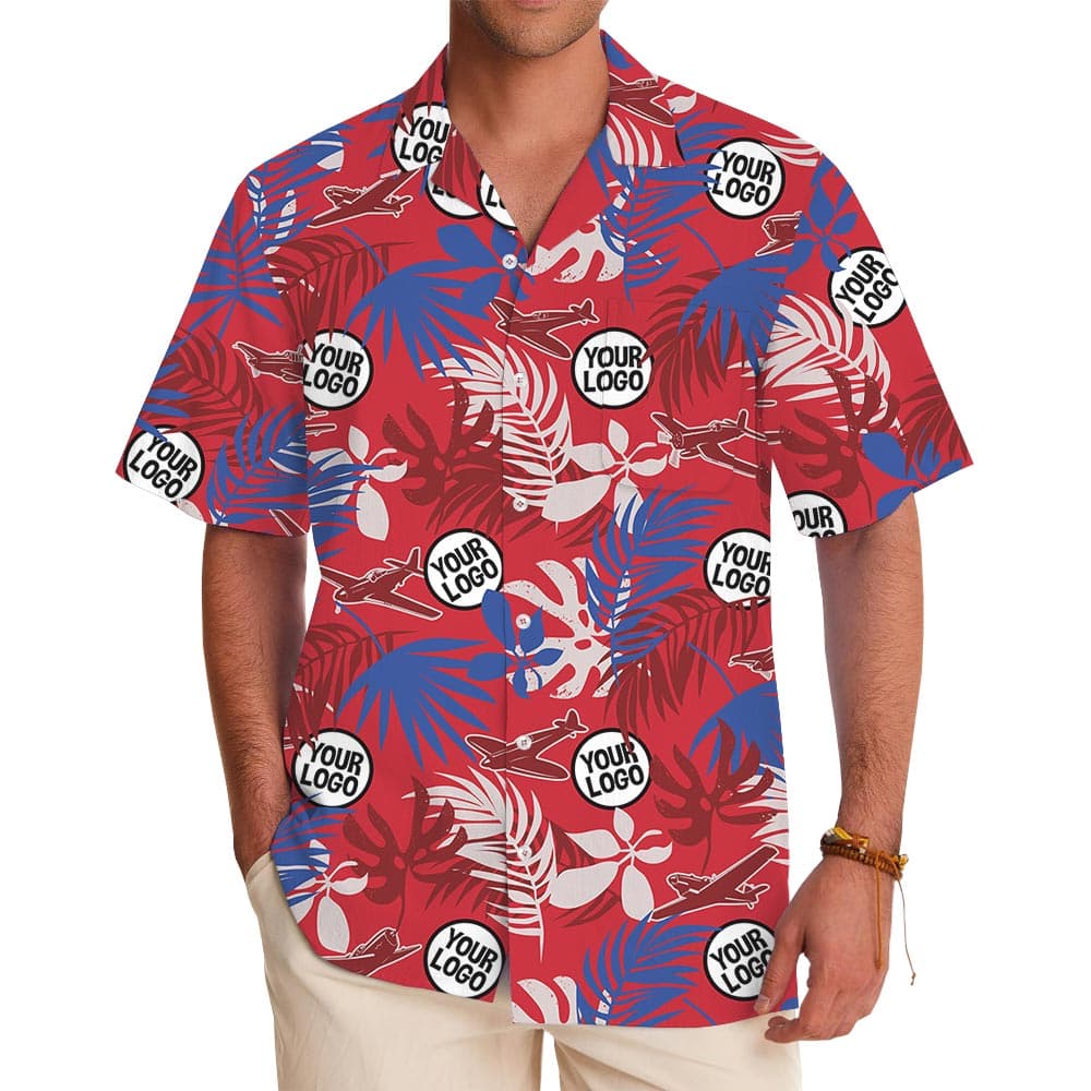 Custom Logo Red Tropical Air Force Hawaiian Shirt With Preview