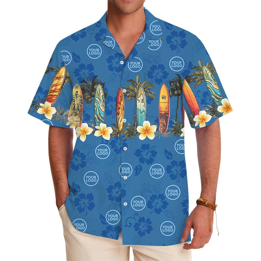 Custom Logo Surfing Navy Hawaiian Shirt With Preview