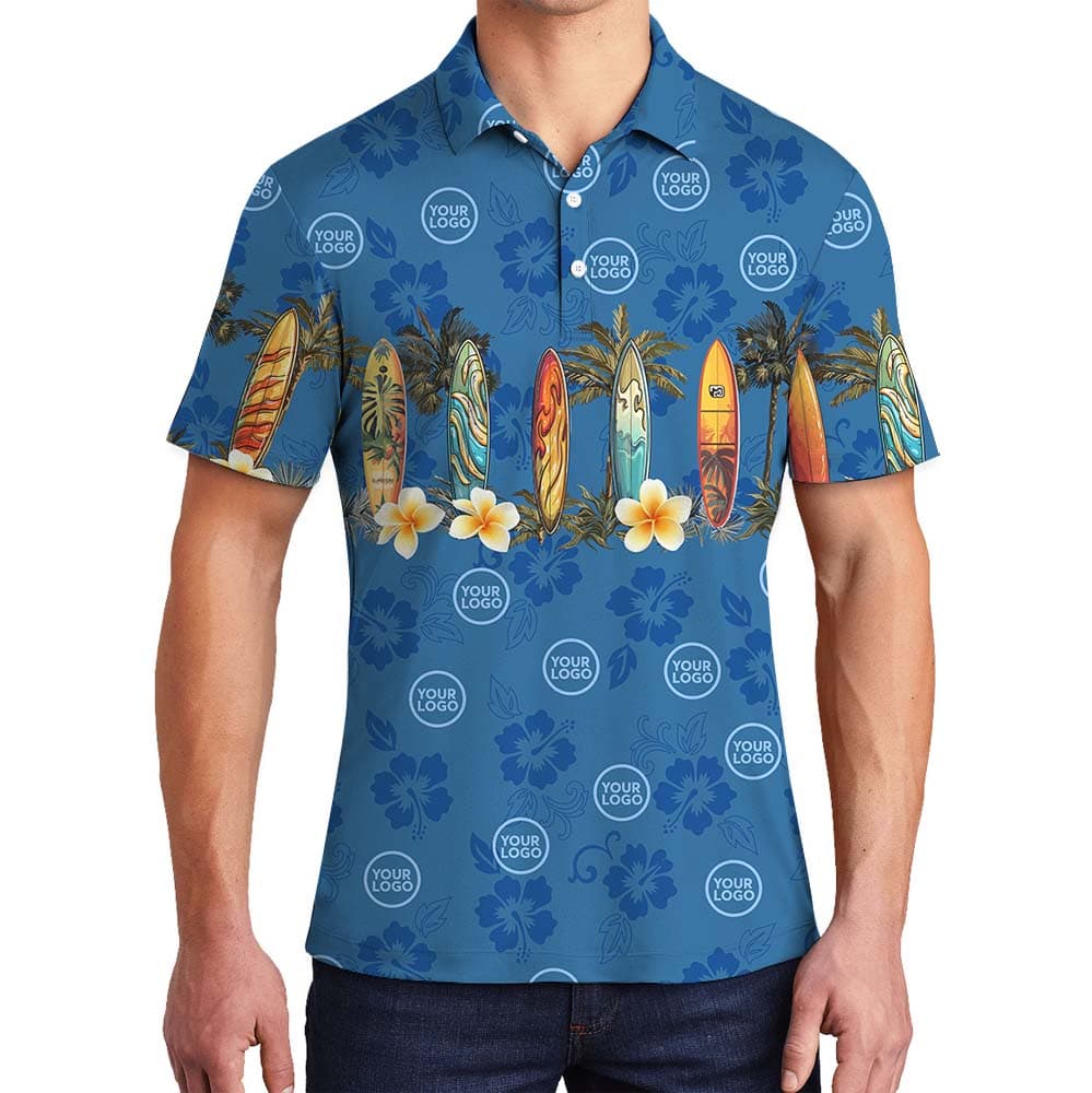 Custom Logo Surfing Palm Tree Polo Shirt