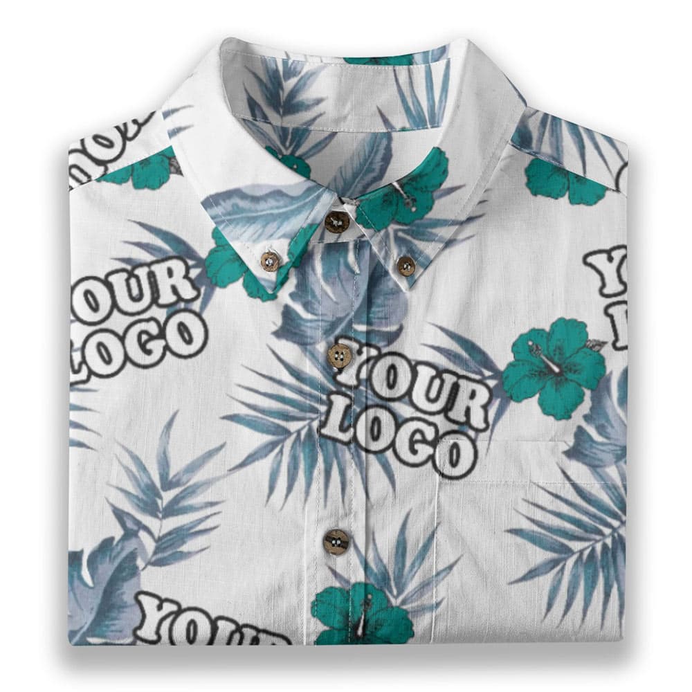 Custom Logo White Button Down Cotton Aloha Shirt